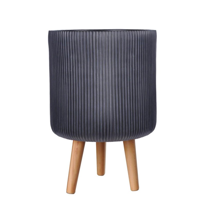 Ribbed Cylinder Planter with Feet, Black, 36cm H x 25.5cm W x 25.5cm D