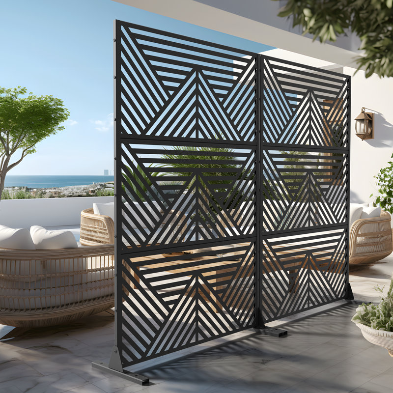Metal Privacy Screen Panel Pattern, Black, 72" H x 47" W x 16" D