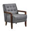 Chaise d'appoint contemporaine avec siège en cuir gris foncé, noyau en contreplaqué et bois de finition noyer moderne en cuir 100%, structure, accoudoirs, pieds, dossiers, accoudoirs-1891280287