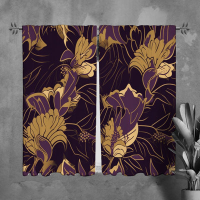Motif floral de rideaux de fenêtre dorés - 6024