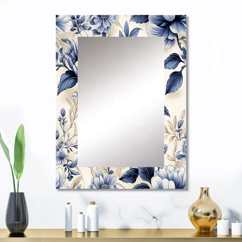 Hurst bleu cobalt victorien, motif victorien rococo - miroir floral, miroir mural unique, impression d'art en métal