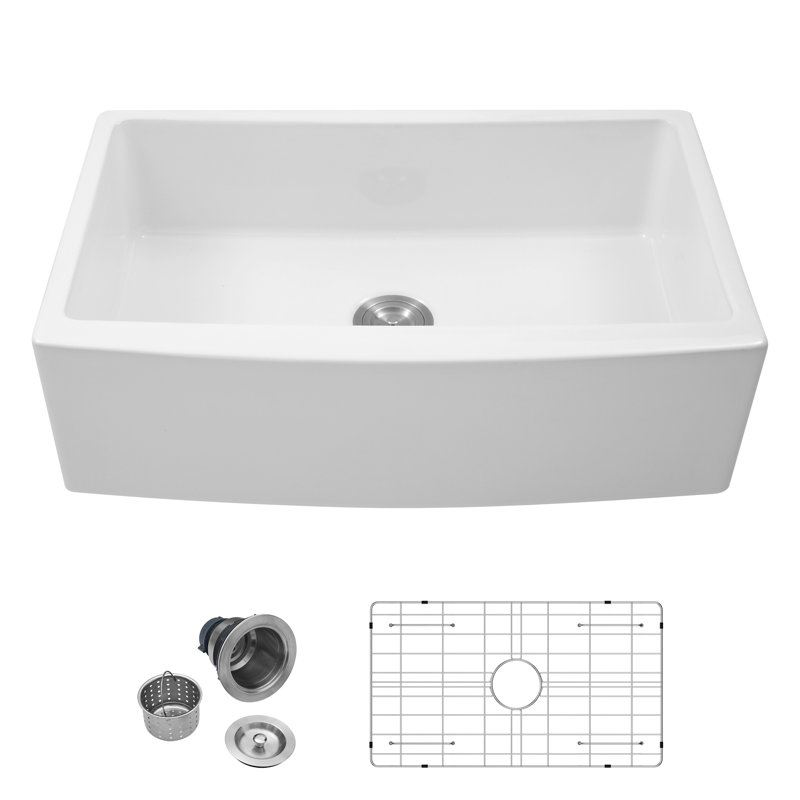 Évier de cuisine blanc - 33 po x 21 po x 10 po - Évier de cuisine blanc en porcelaine