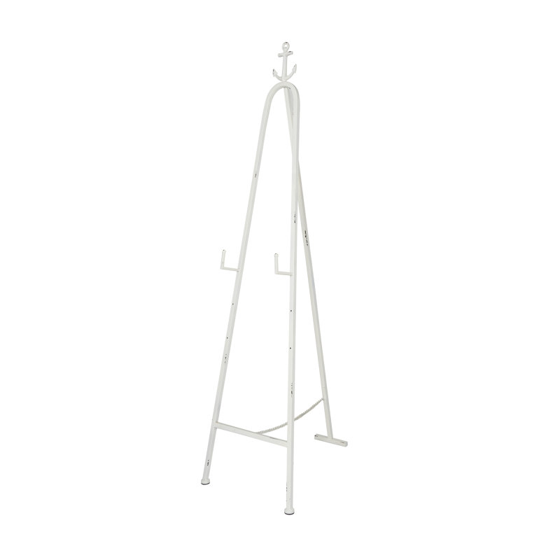 Chevalet en métal blanc réglable à 3 niveaux avec support pliable et chaîne, 64.5" H x 17.5" W x 24.5" D