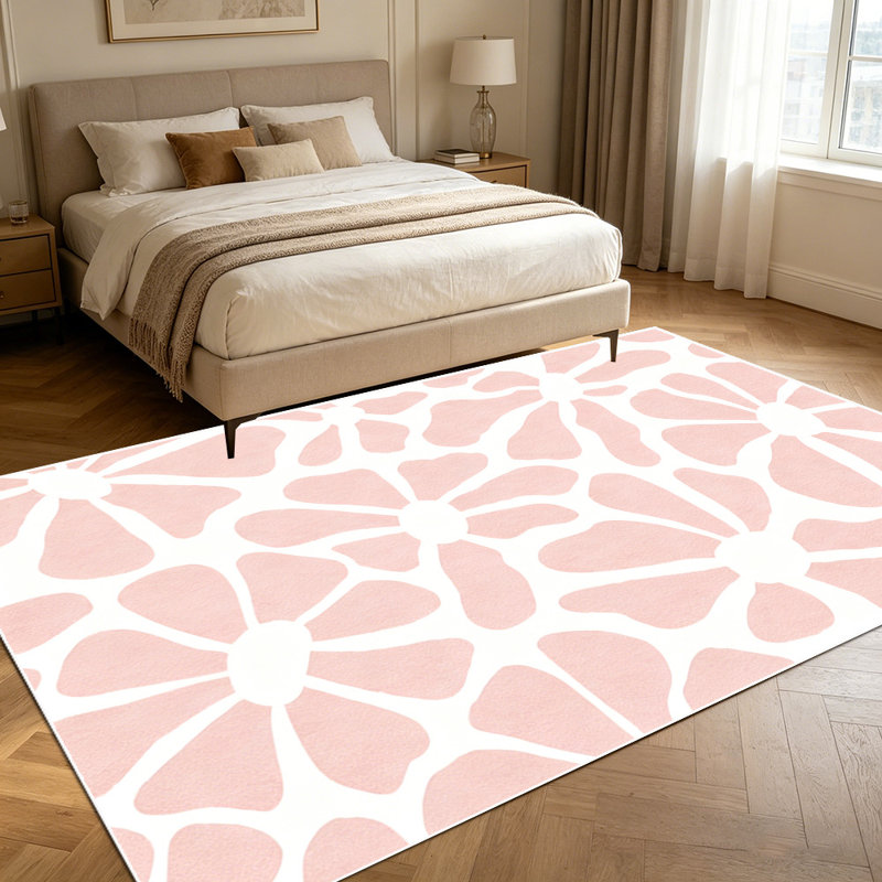1PC soft tone blush pink abstract daisy floral area rugs, Soft and Comfortable, easy-to-maintain, machine washable Indoor floor mat, suitable for living room, bedroom, kitchen, entryway, balcony, patio, dining hallway, Home Decor, Outdoor Decor.