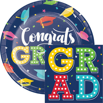 Creative Converting Glad to Be Grad Paper Plates and Napkins Kit, Serves 16