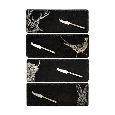 Selbrae House Set of 4 Cheese Board & Knife Sets - Country Animals