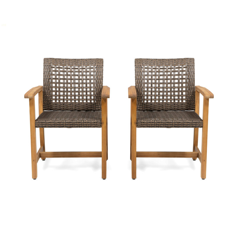 HAMPTON WOOD AND WICKER DINING CHAIR( SET OF 2 ), Dark Brown/Natural