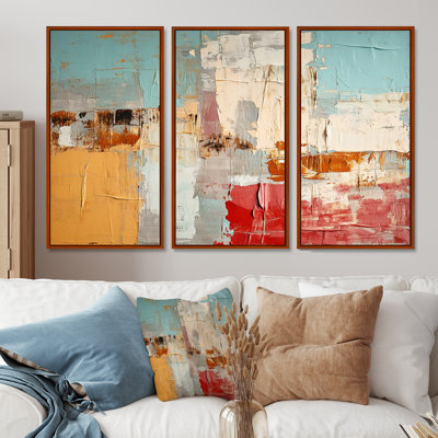 Nostalgie en bleu, rouge, orange, ensemble d'art mural abstrait