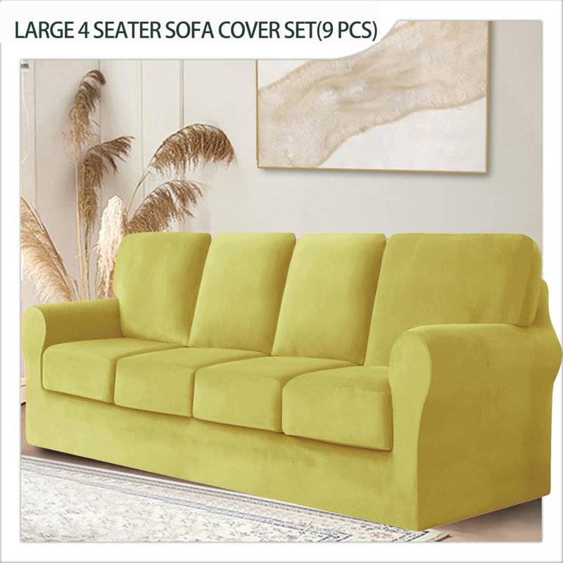 Sofa Cover With Separate Seat Cushions And Backrests Stretch Velvet Sofa Slipcover Couch Covers Furniture Protector Split Combined (Large 4 Seat Set 9 PCS)