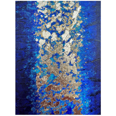 Abstract Golden Leaf In Blue Background | Acrylic On Canvas
