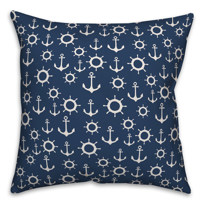  Coussin décoratif intérieur / extérieur Nautical Anchor, Polyester / Bourre en polyester, 16 po x 1 po