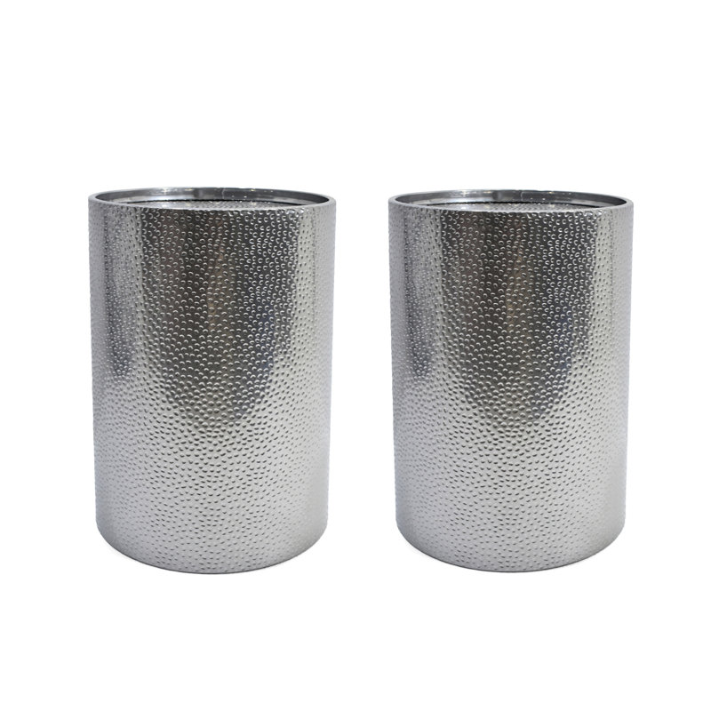 Élégante table d'appoint en fer - surface martelée, aucun assemblage requis, structure en métal argenté à deux, Argent argent