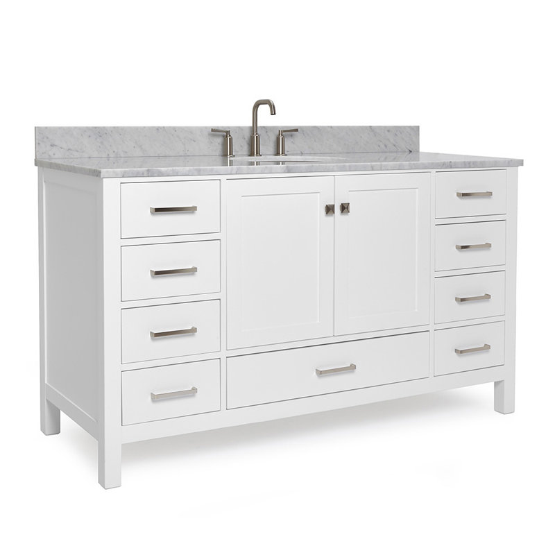 Flynt 61'' Single Bathroom Vanity with Carrara Marble Top, White