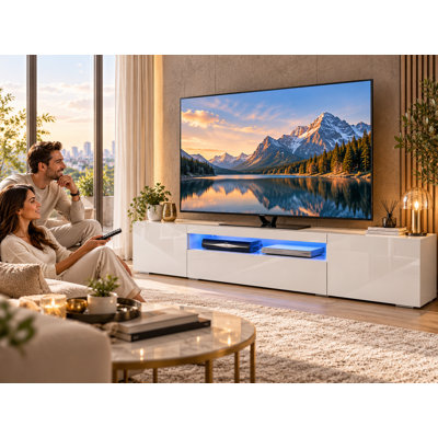 Woodvale 200cm TV Stand Cabinet with Lights for up to 90" TV's