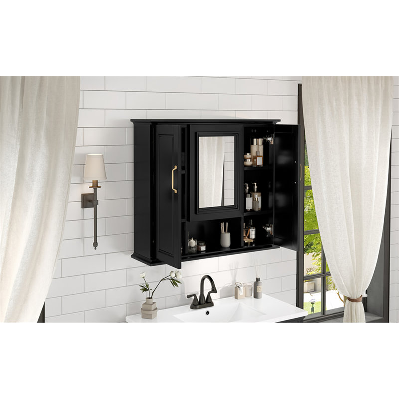 Armoire à pharmacie 36 po, armoire de rangement murale pour salle de bain, armoire murale moderne avec miroir, armoire à miroir avec 3 portes (meuble-lavabo non inclus)