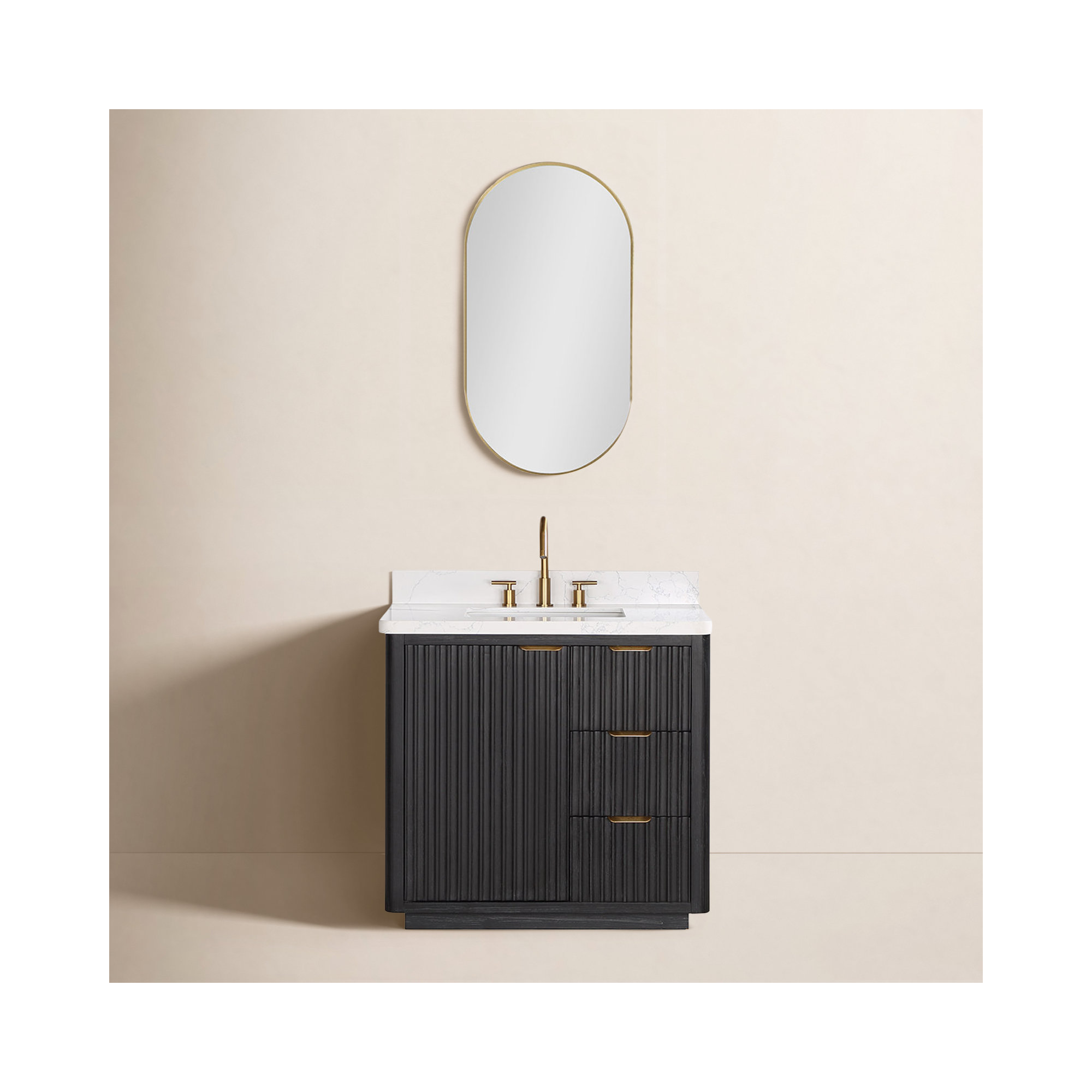 Adela 36'' Single Bathroom Vanity, Gold, White, Black
