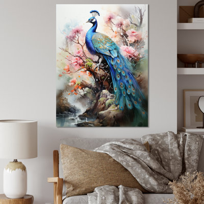 «Aymi Blue Pink Peacock Watercolor III», reproduction sur toile