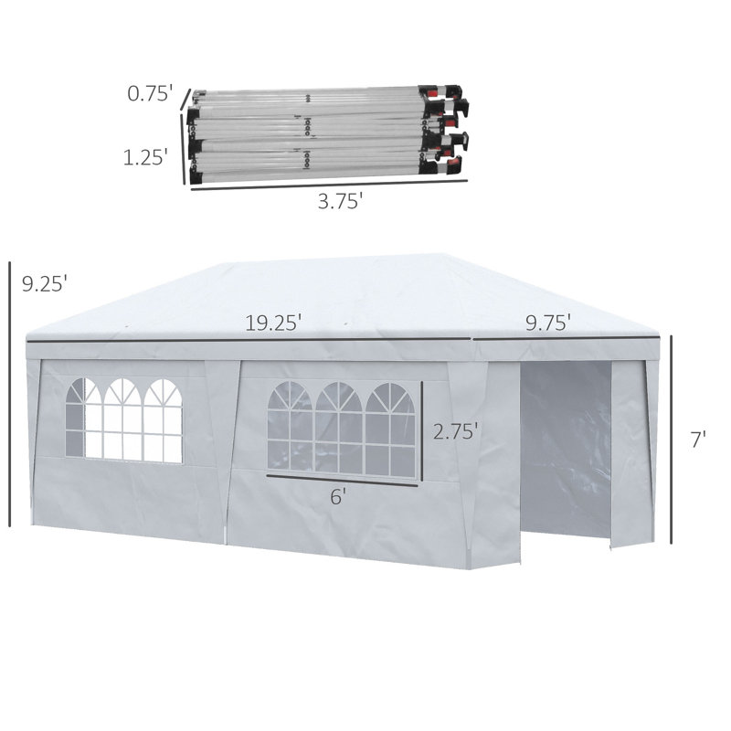 Tente escamotable avec parois latérales 10 pi x 19,5 pi Outsunny, Acier Inoxydable, Blanc
