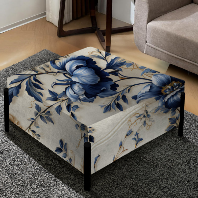 Motif ornemental bleu à motif victorien - grand repose-pieds carré floral