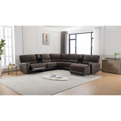 Quatasia 7 - Pieces Vegan Leather Reclining Chaise Sectional with Cupholder & Storage -  Hokku Designs, 7F47E037132E4810885E7617EDB28FB2