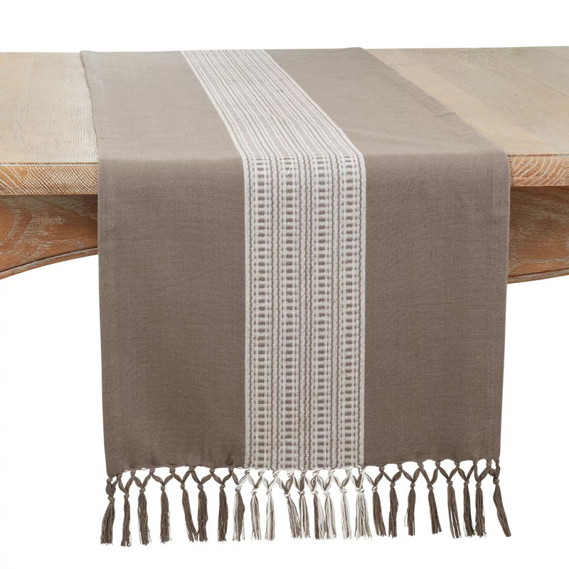 Roshundra Rectangle Striped Cotton Table Runner, Gray