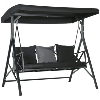3-Seat Patio Swing Chair, Porch Swing Glider With Cushion, 3 Throw Pillows & Adjustable Canopy For Porch, Garden, Poolside, Backyard, Khaki
