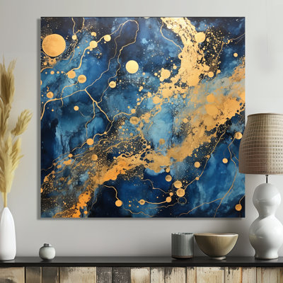 Sparkling Gold Blue Ocean - Marble Wall Art