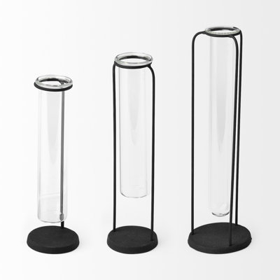 Ensemble de 3 vases de table en verre noir mat Eureka