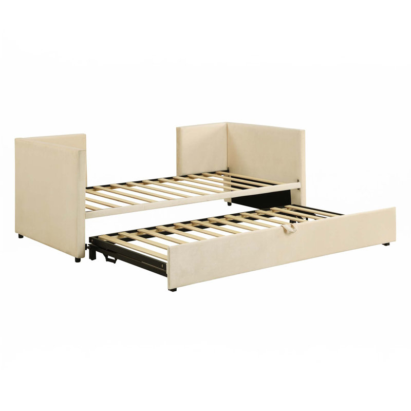 Twin Size Daybed With Pop Up Trundle, Beige