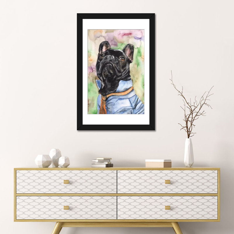 « original french bouledogue », reproduction sur toile, Papier d'art encadré noir, H 32 po x l 24 po x P 1 po, Blanc