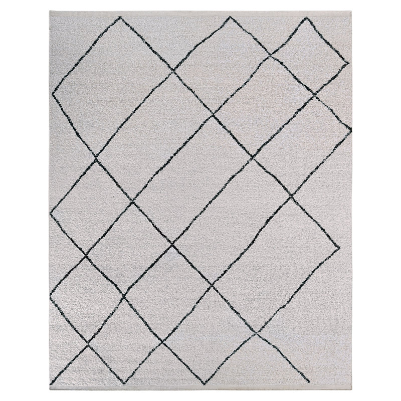 Wool Geometric Area Rug in Ivory/Charcoal, Rectangle 10' x 14'
