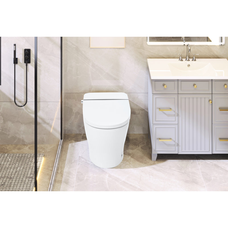 Ceramic Smart Toilet - Heated Seat 4 Levels, Dual Flush, Foot Sensor, Night , Flushing Action Low Water Consumption