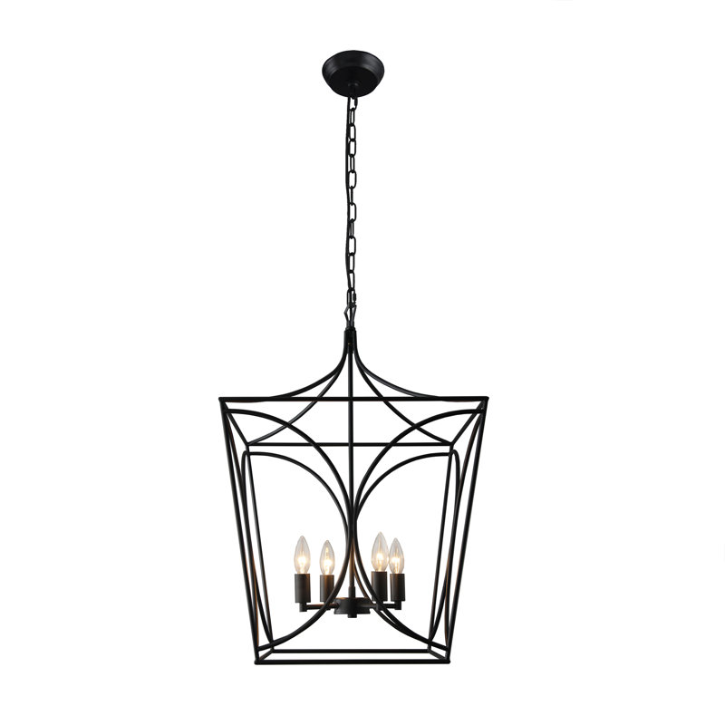 Lustre en cage 4 lumières à finition dorée, Noir mat