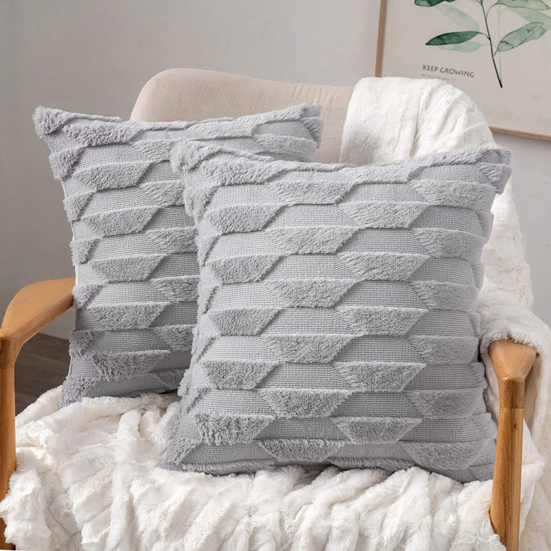 Ensemble de 2 coussins décoratifs en fausse fourrure, gris