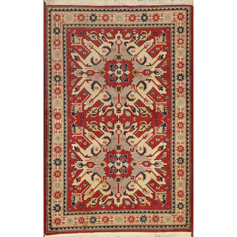 Tapis oriental géométrique Anatolian noué à la main 4 x 6