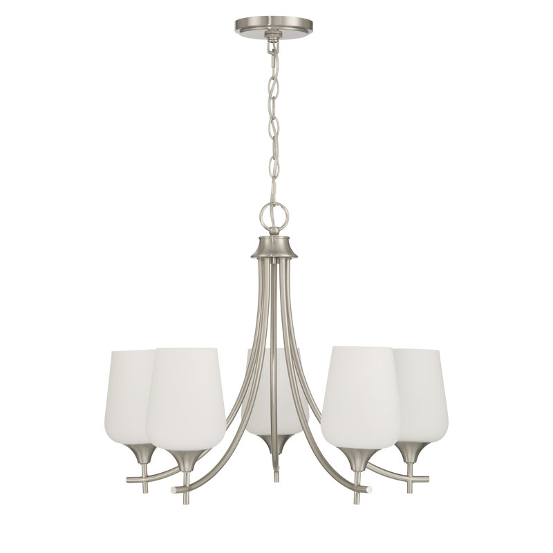Breena 5-Light Chandelier, Nickel satiné, Blanc