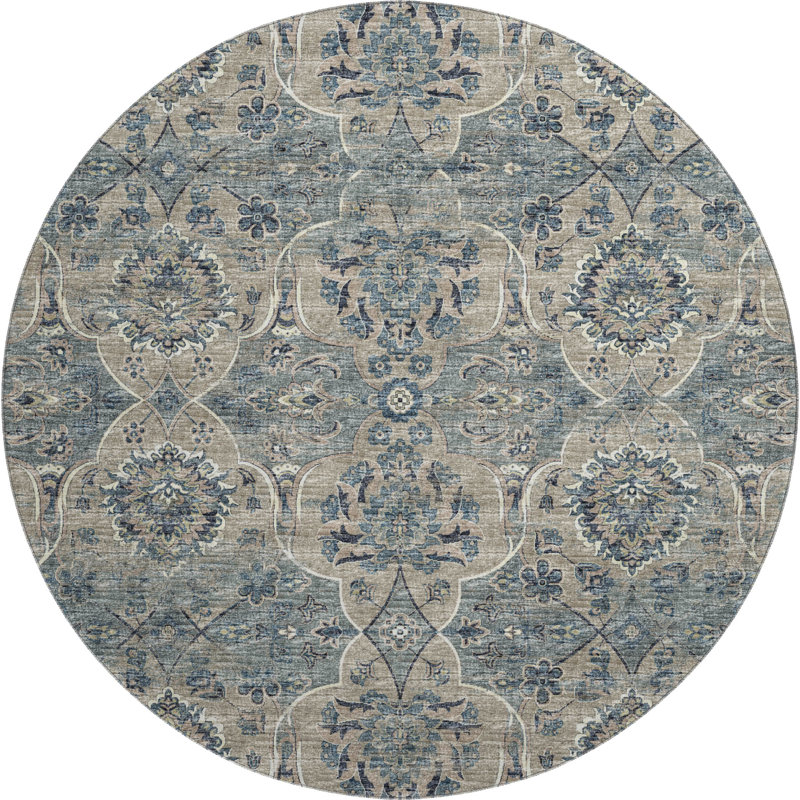 Premium Machine Washable Alliah AMF95 Blue Rug, Round 8'