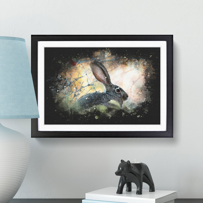 Hare in the Bushes - Picture Frame Graphic Art Print, 33cm H x 45cm W x 2cm D, Black Framed