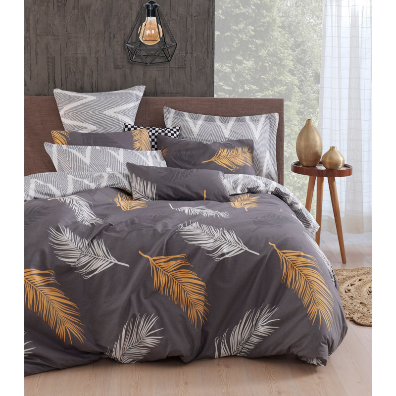 Elegant Single XL Quilt Cover Set, Gold & Grey, 61.0 x 78.7 inches | 65% Cotton / 35% Polyester, 120 Thread Count | Machine Washable, Envelope & Button Closure | Soft, Comfortable, Perfect for Stylish Bedrooms