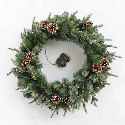 24" Frosted Pre-Lit Cedar Christmas Wreath