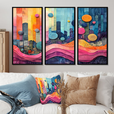 New York dans des tons roses et bleus - ensemble d'art mural de la ville de New York