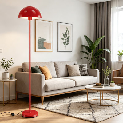 Lampe sur pied moderne pour le salon, lampe de champignon en métal rouge de 66 pouces de haut avec interrupteur au pied, lampe sur pied industrielle pour chambre de bébé, lampe d'angle Mid Century, base E26, ampoule non incluse