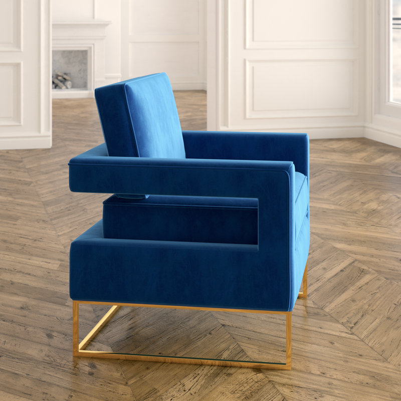 Binghamton Velvet Armchair, Navy Velvet, Gold