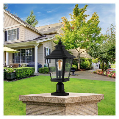 Lampadaire d'extérieur rétro 21 po - Pilier en aluminium noir résistant aux intempéries pour allée et allée de jardin