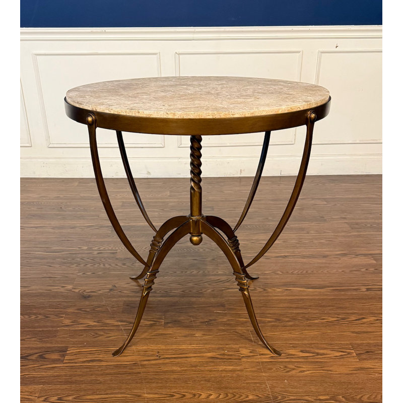 Table d'appoint ronde en fer forgé avec plateau en pierre 