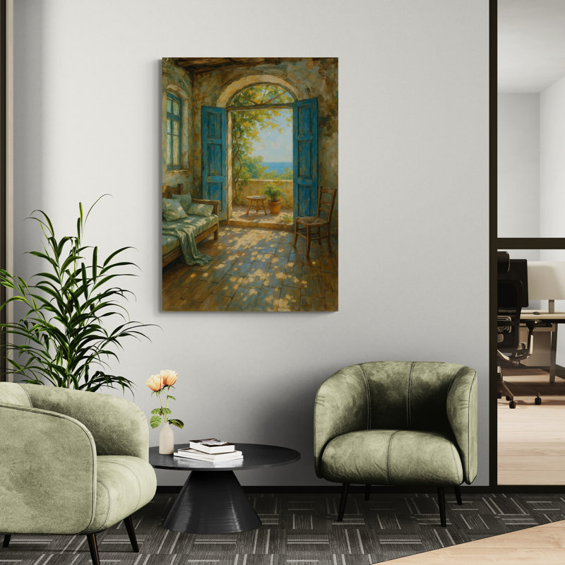 Sunlight Through the Blue Shutters Wall Art - Canvas Framed Print, 31 cm H x 21 cm W