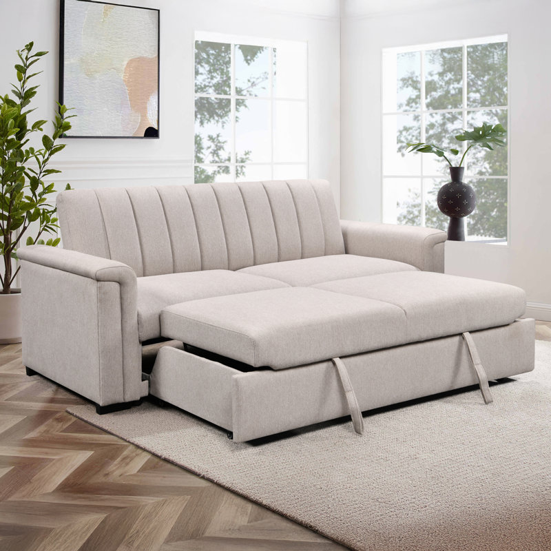 Charlotte 3 Seater Fabric Sofa Bed, Beige