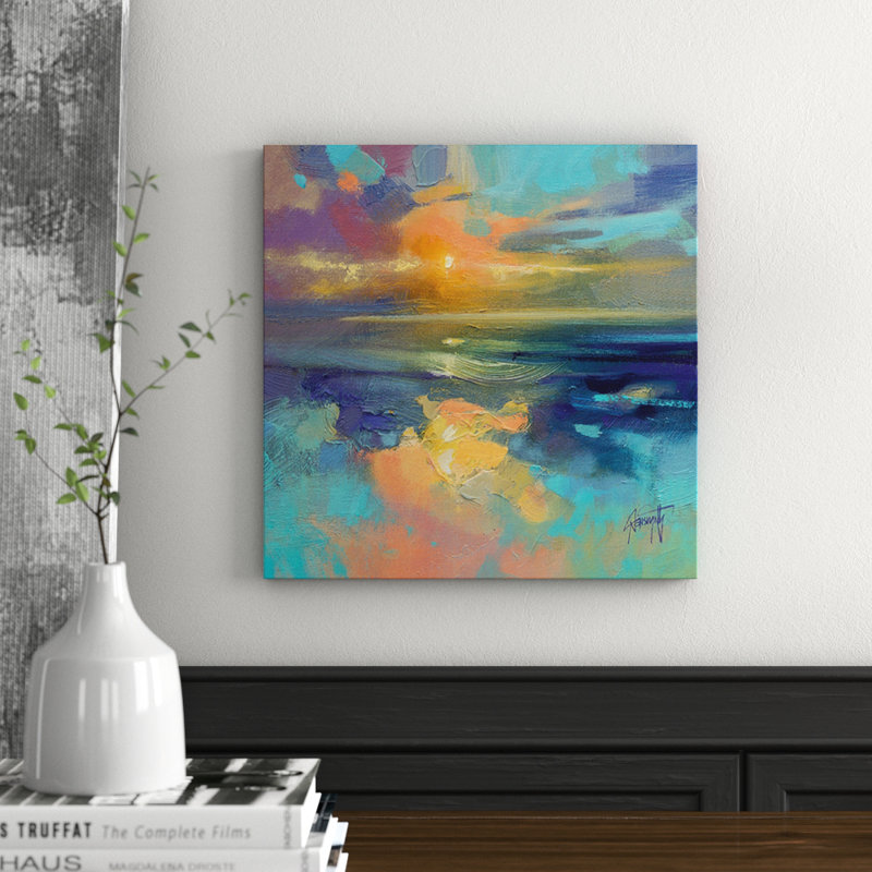 Cerulean Cyan Study by Scott Naismith - Painting, 40cm H x 40cm W x 1.3cm D, Yellow