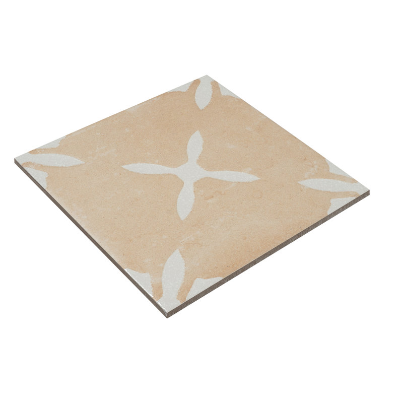 Palmera 9x9 Terracotta Beige Porcelain Floral Square Wall and Floor Tile (6.96 sq ft/case) - 13 Pack, Beige/Terracotta