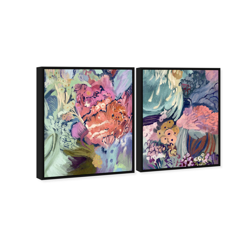 Abstract Botanicals Set Set by Oliver Gal, 62"H x 50"W, Black Floater Frame